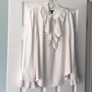 Elegant Cream Ruffle trim Ann Taylor blouse